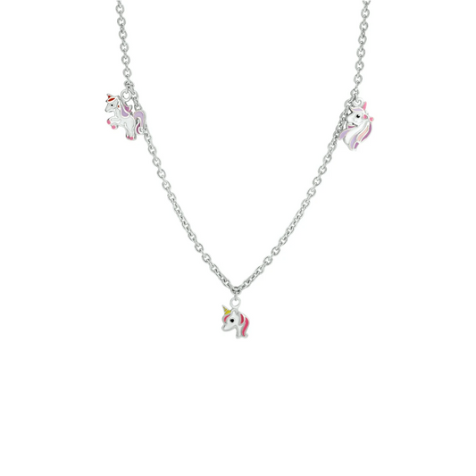 collier eenhoorn emaille 36 + 4 cm zilver gerhodineerd