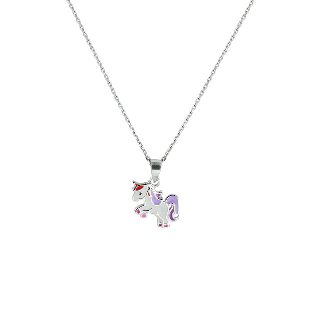 collier emaille eenhoorn 36 + 4 cm zilver gerhodineerd