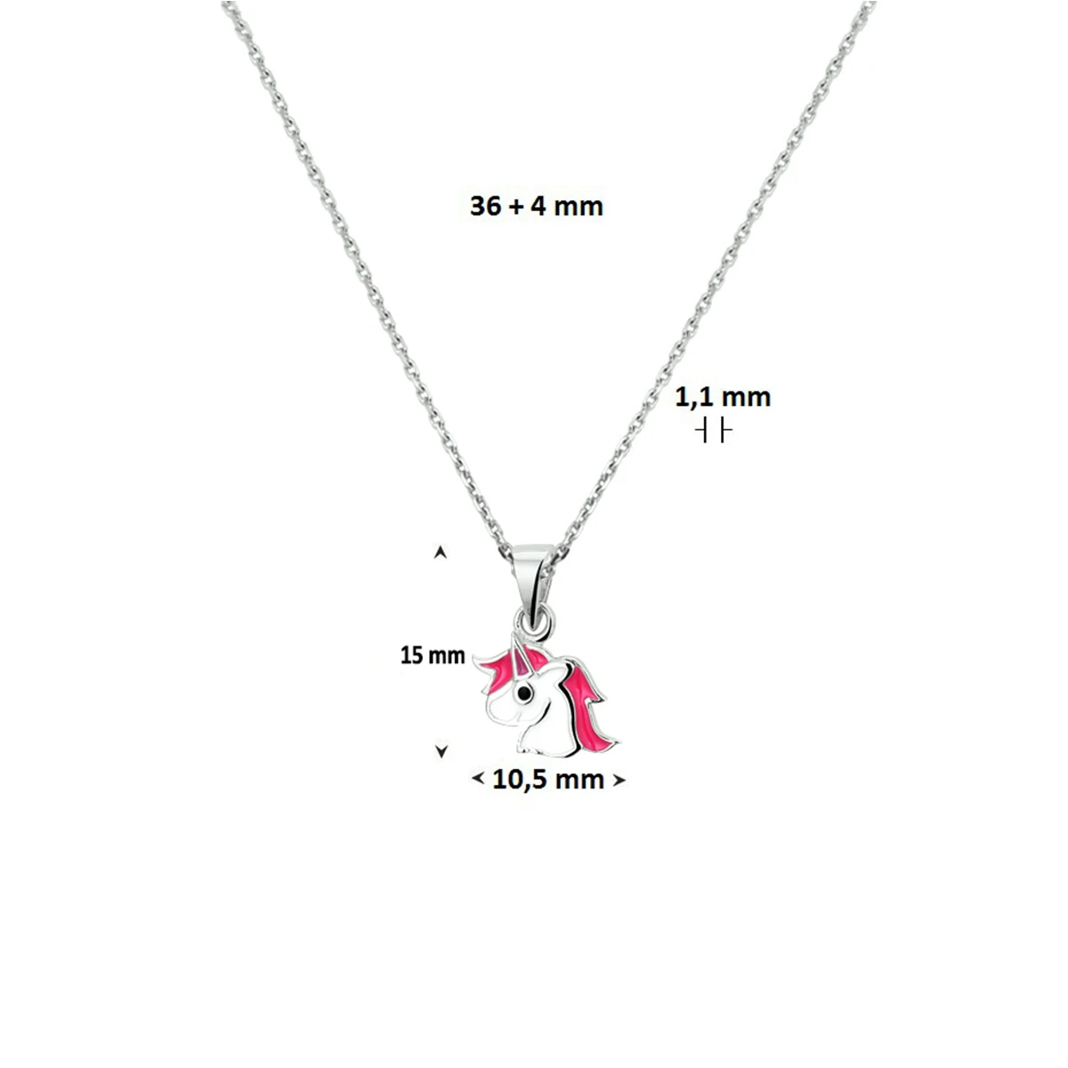 collier emaille eenhoorn 36 + 4 cm zilver gerhodineerd