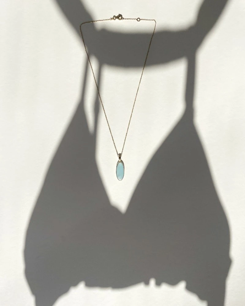 Collier geelgoud aquamarijn