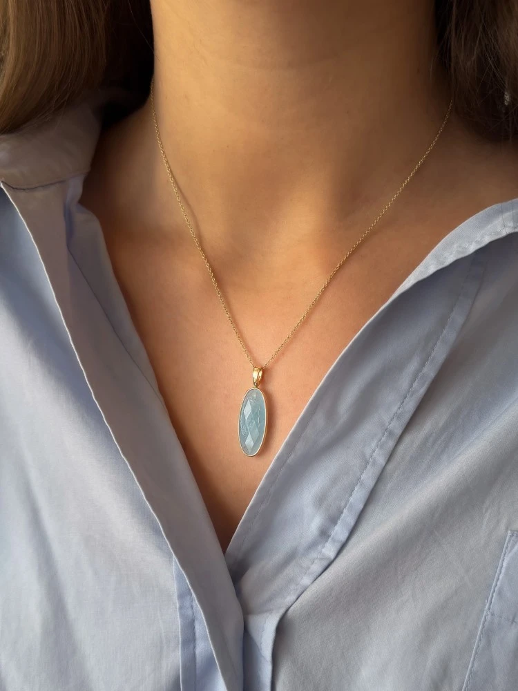 Collier geelgoud aquamarijn
