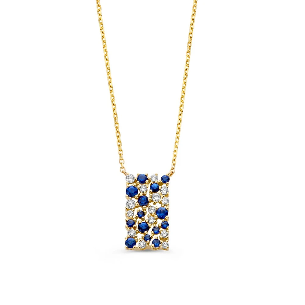 Collier geelgoud briljant+saffier