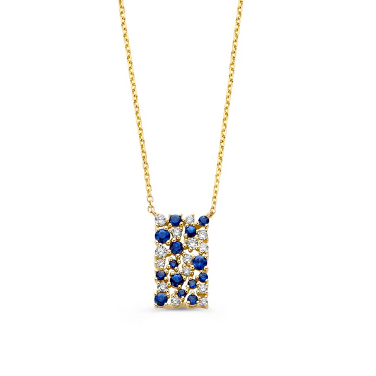 Collier geelgoud briljant+saffier