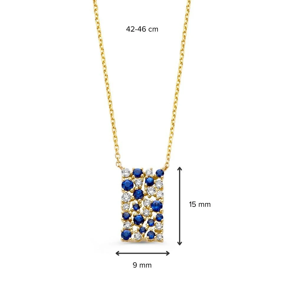 Collier geelgoud briljant+saffier