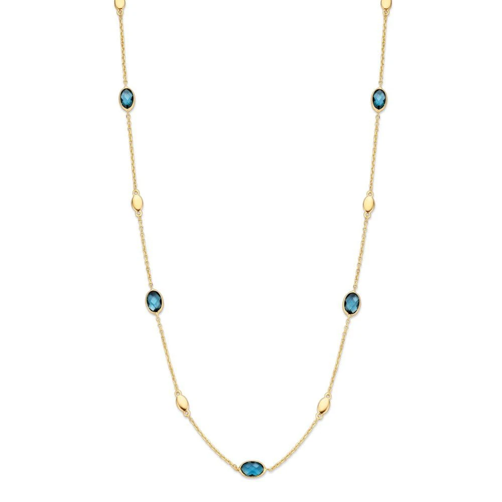 Collier geelgoud london blue topaas 45cm