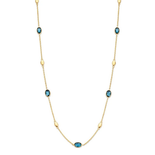 Collier geelgoud london blue topaas 45cm