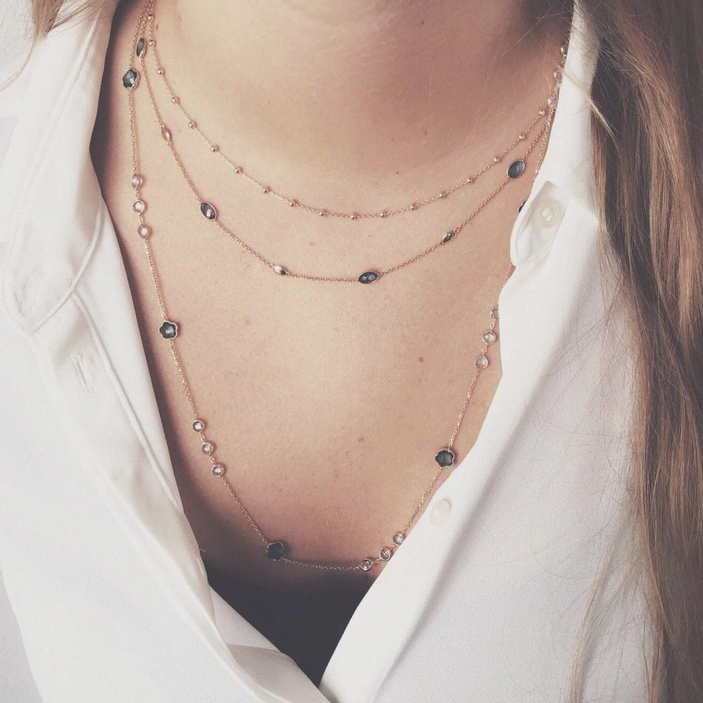 Collier geelgoud london blue topaas 45cm