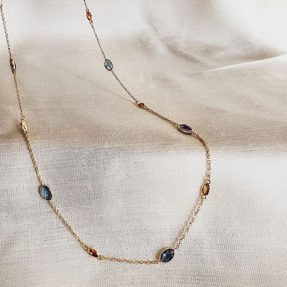 Collier geelgoud london blue topaas 45cm