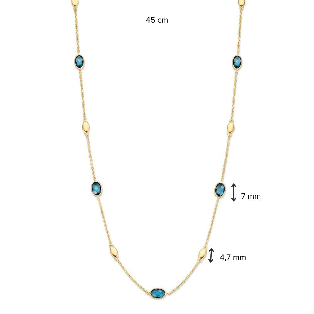 Collier geelgoud london blue topaas 45cm