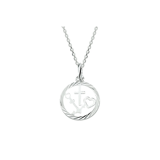 collier geloof, hoop en liefde 41 + 4 cm zilver gerhodineerd