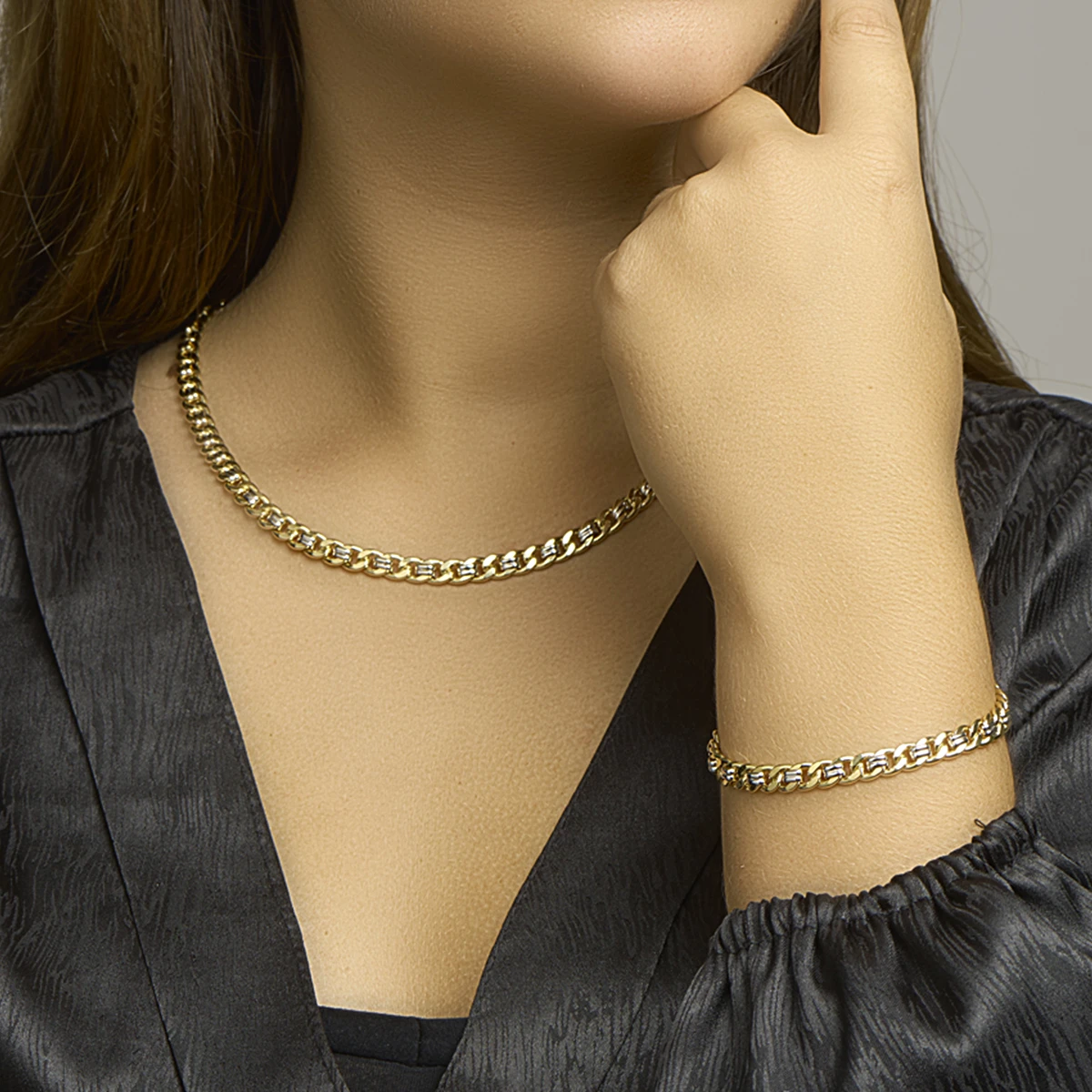collier geslepen gourmette massief 6,2 mm silgold (bicolor goud met zilverkern)