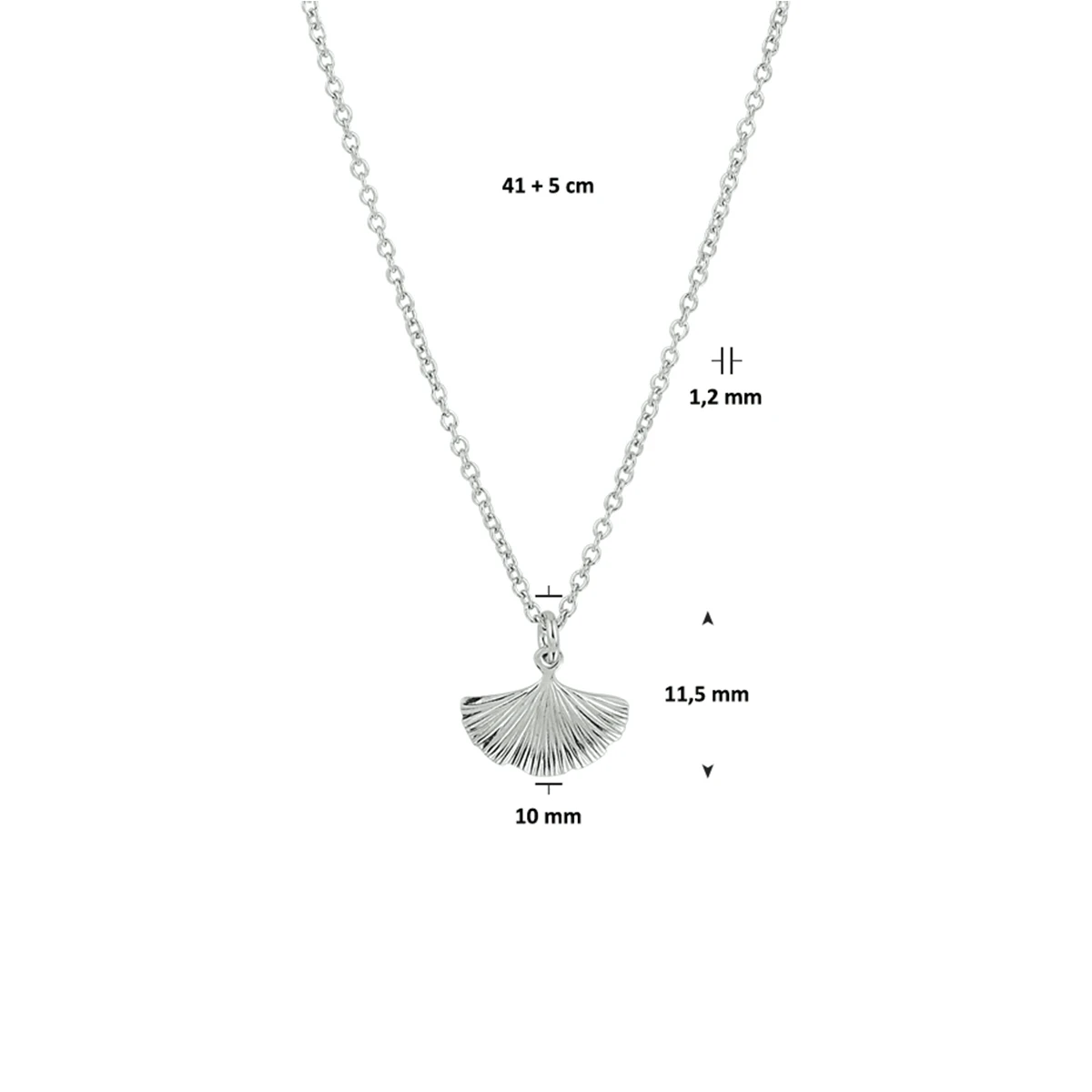 collier ginkgo blad 41 + 5 cm zilver gerhodineerd