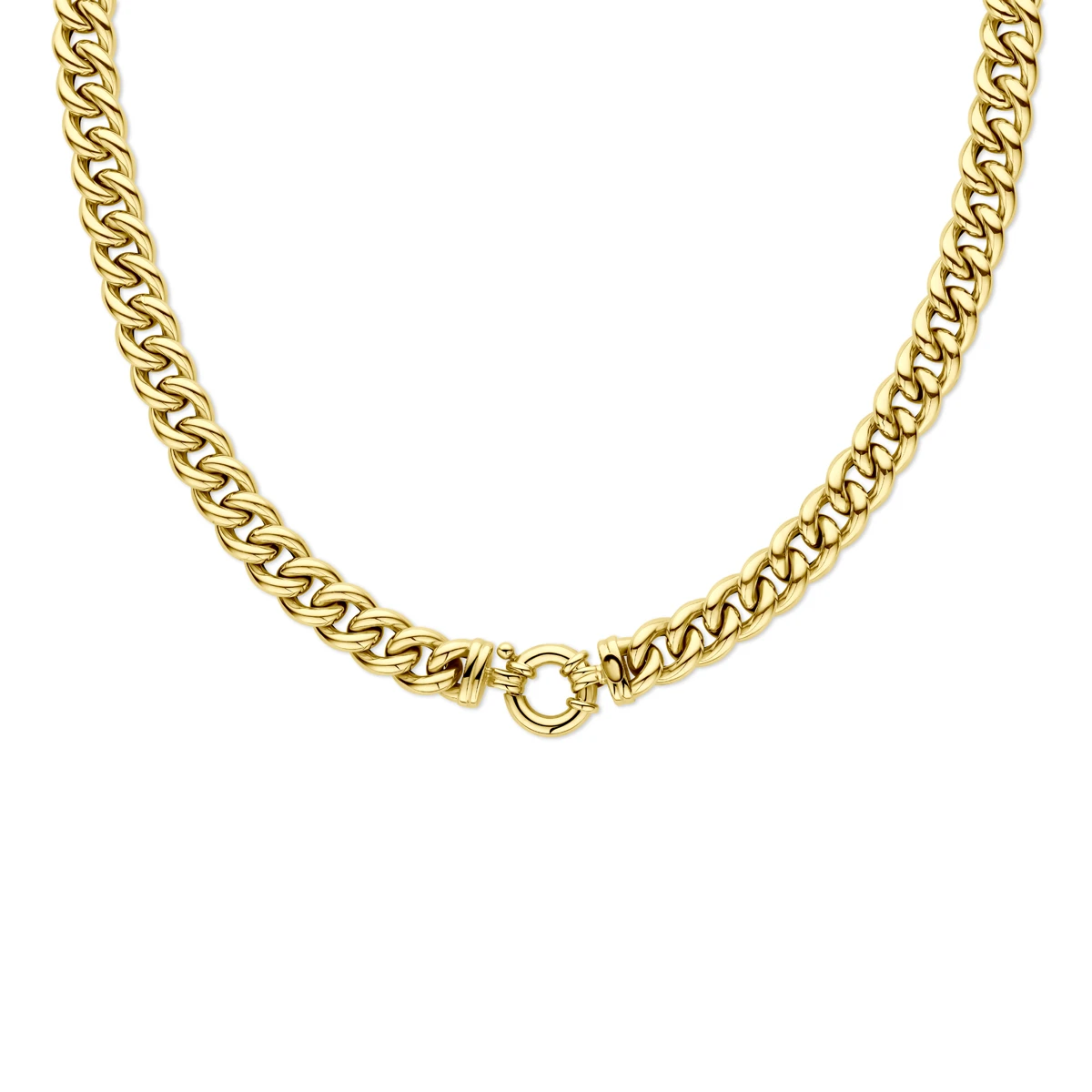 collier gourmette 10,5 mm 47 cm met groot veerslot 14K geelgoud