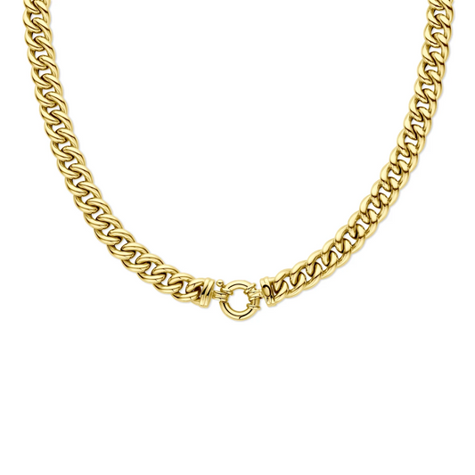 collier gourmette 10,5 mm 47 cm met groot veerslot 14K geelgoud