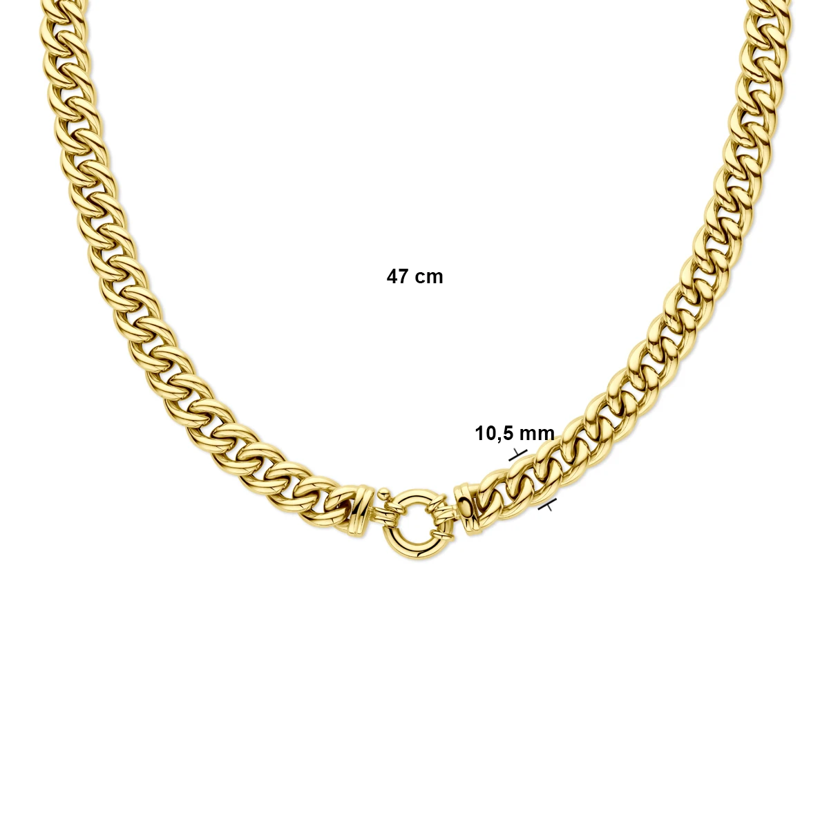 collier gourmette 10,5 mm 47 cm met groot veerslot 14K geelgoud