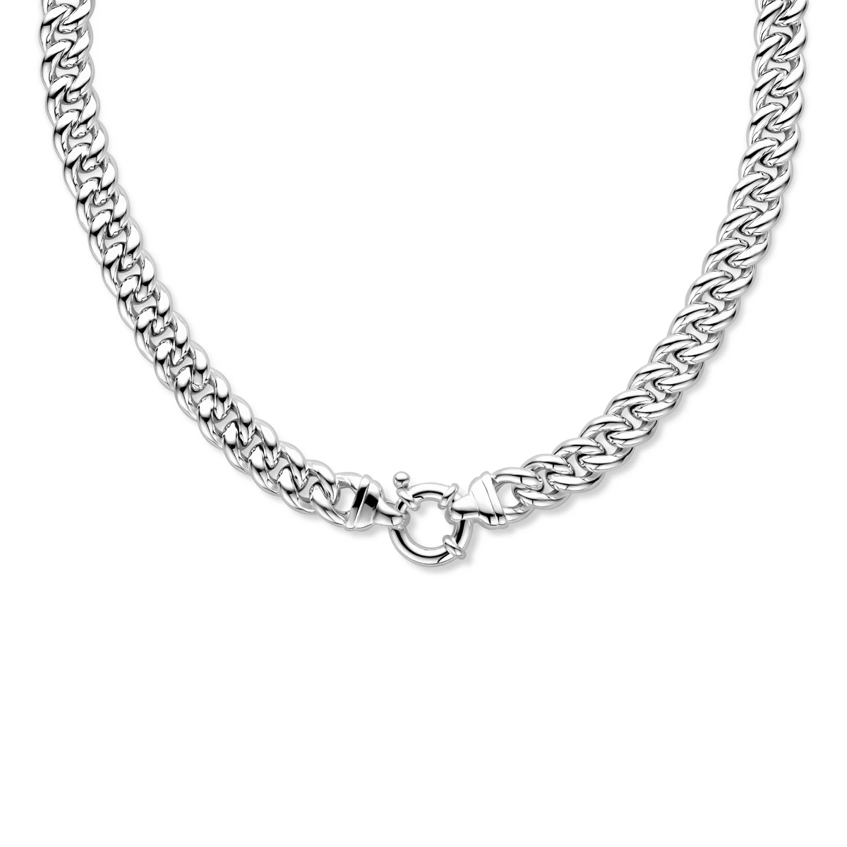collier gourmette 11 mm met groot veerslot zilver wit