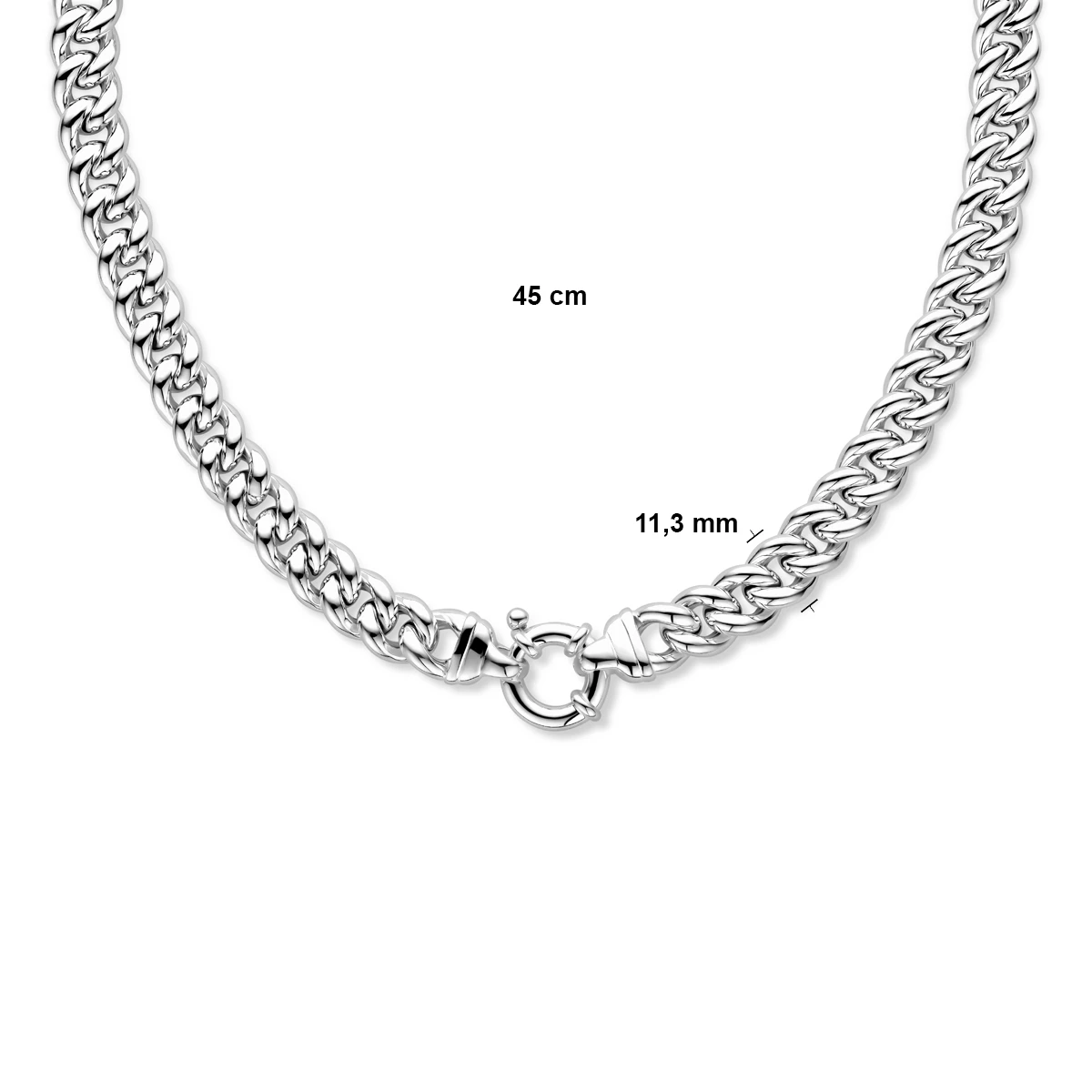 collier gourmette 11 mm met groot veerslot zilver wit