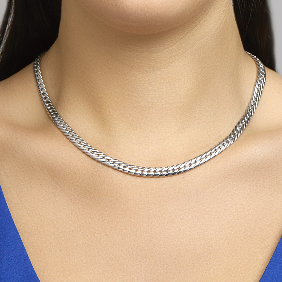 collier gourmette 4 zijdes geslepen 6,0 mm 45 cm zilver gerhodineerd