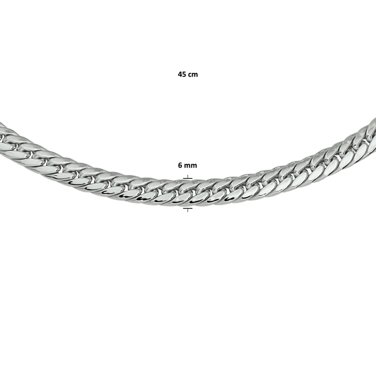 collier gourmette 4 zijdes geslepen 6,0 mm 45 cm zilver gerhodineerd