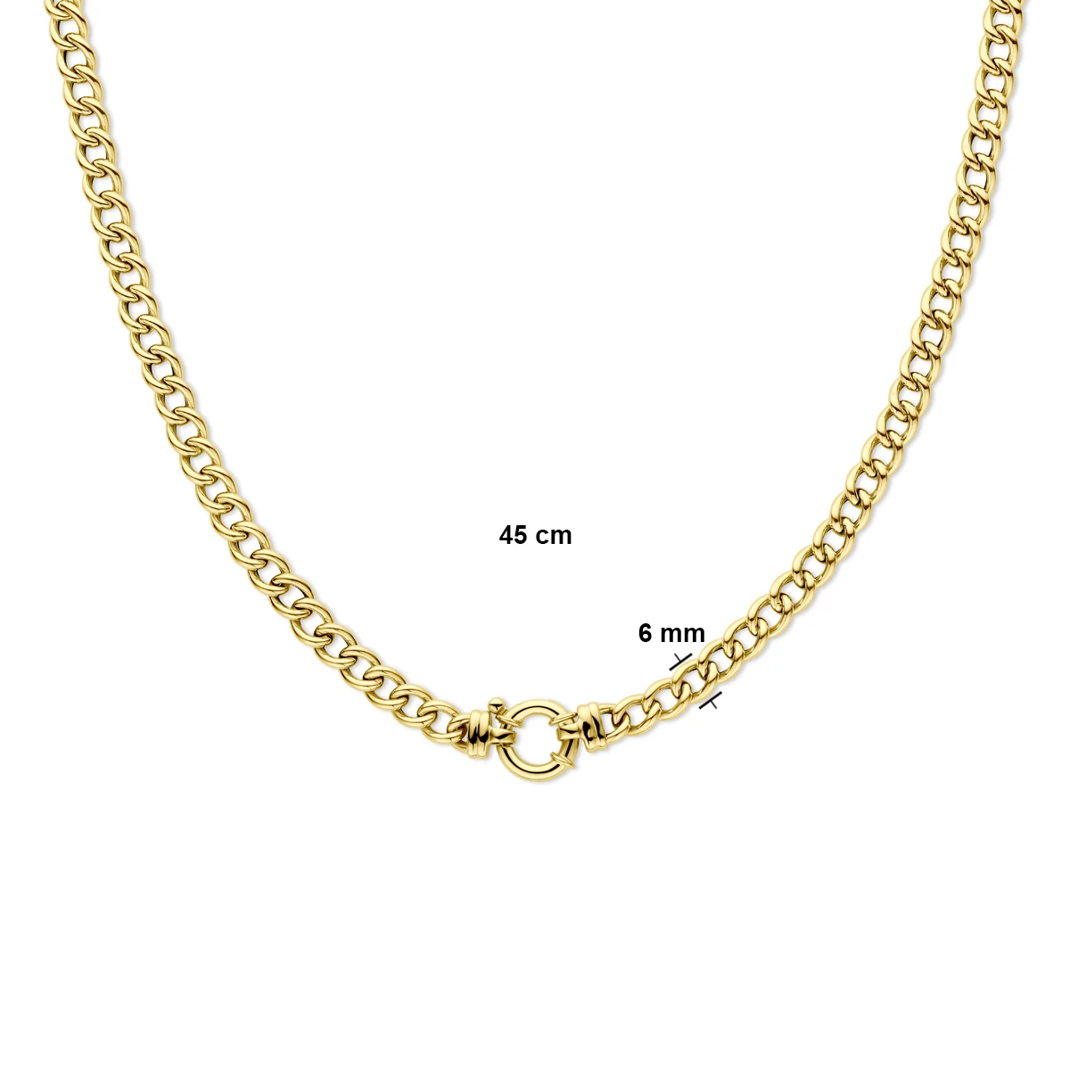 collier gourmette 6,0 mm 45 cm met groot veerslot 14K geelgoud