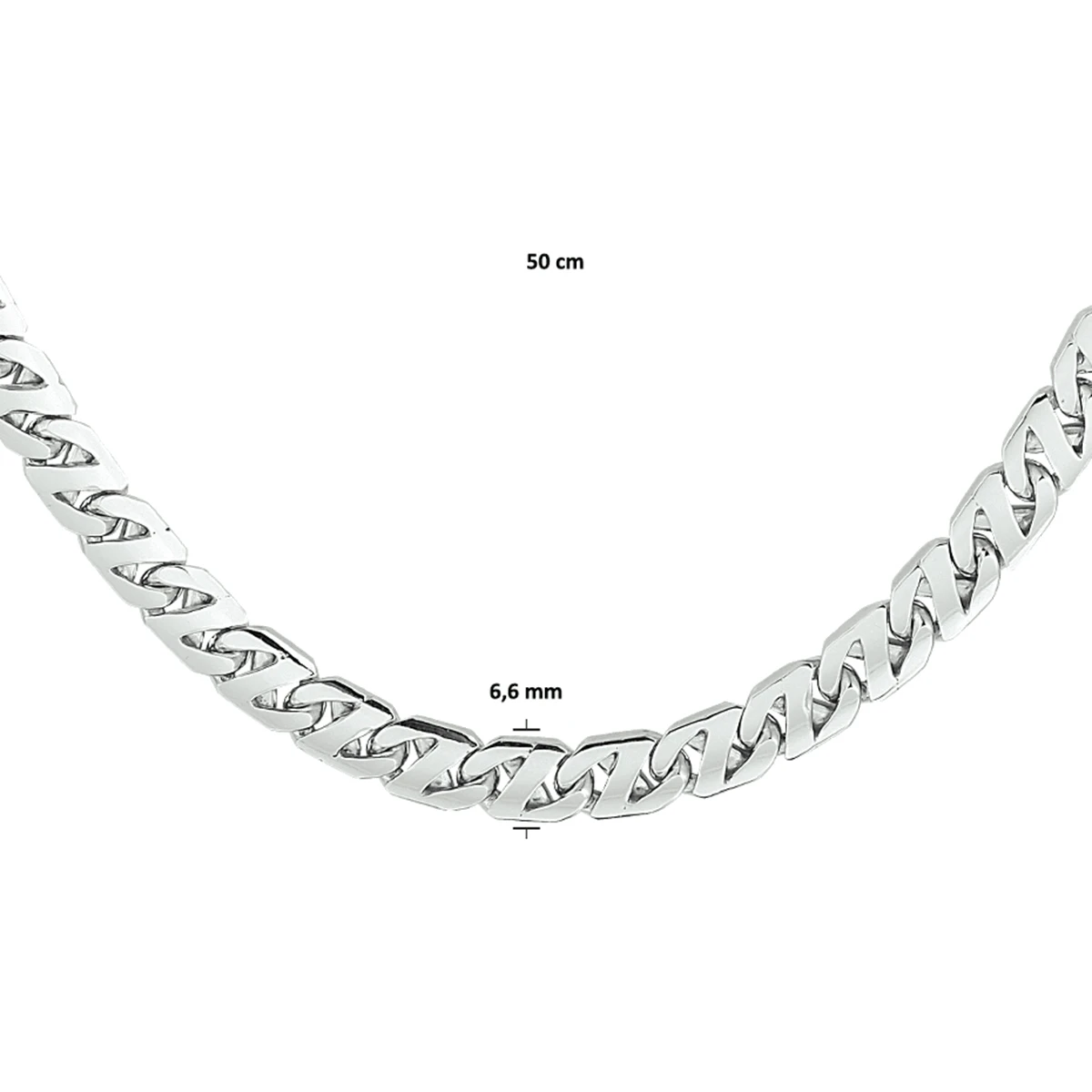 collier gourmette 6,6 mm zilver gerhodineerd