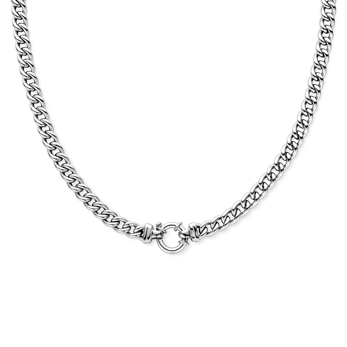 collier gourmette 7,5 mm 45 cm met groot veerslot zilver gerhodineerd