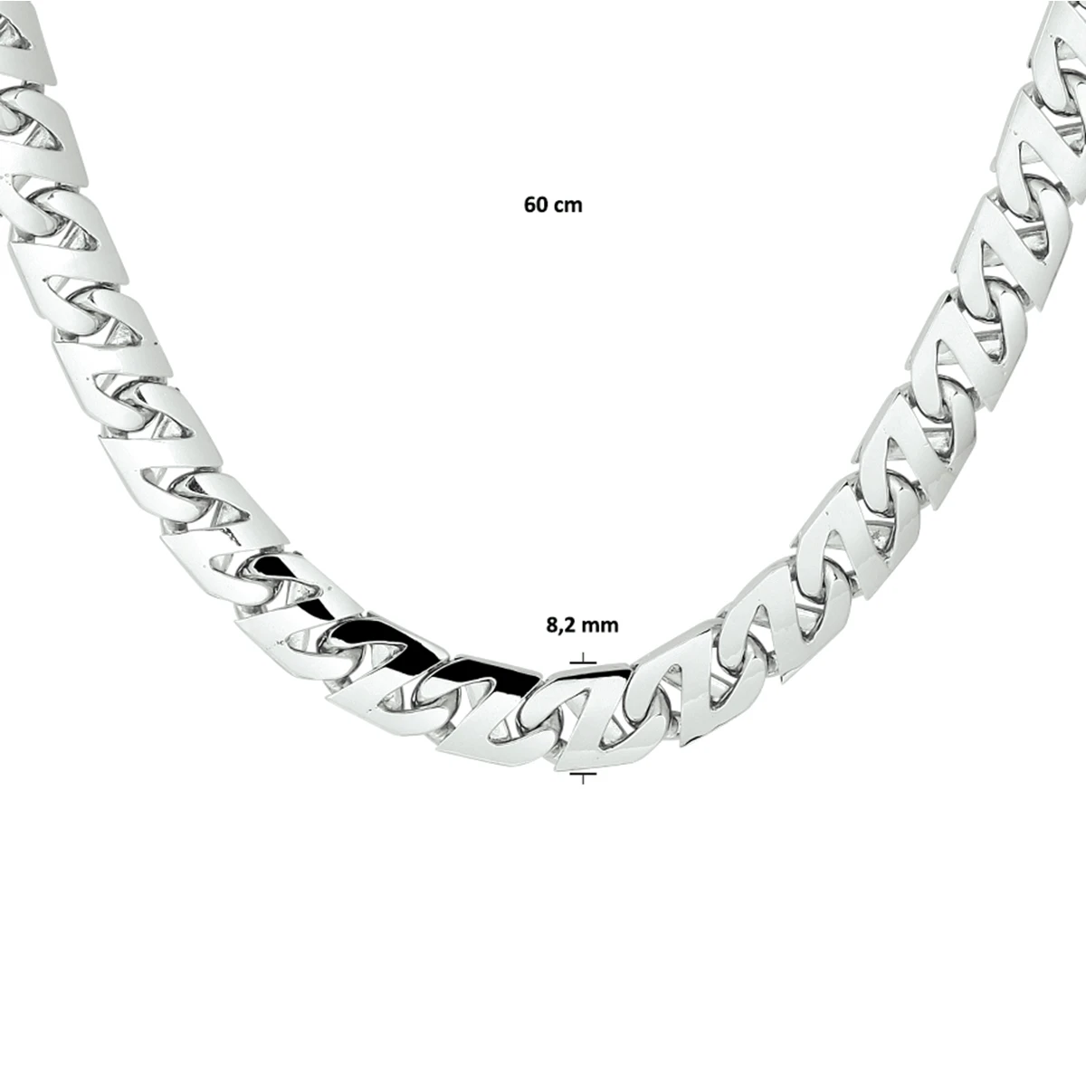 collier gourmette 8,2 mm zilver gerhodineerd