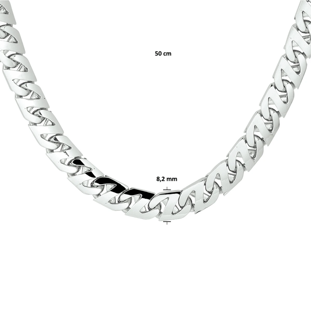 collier gourmette 8,2 mm zilver gerhodineerd