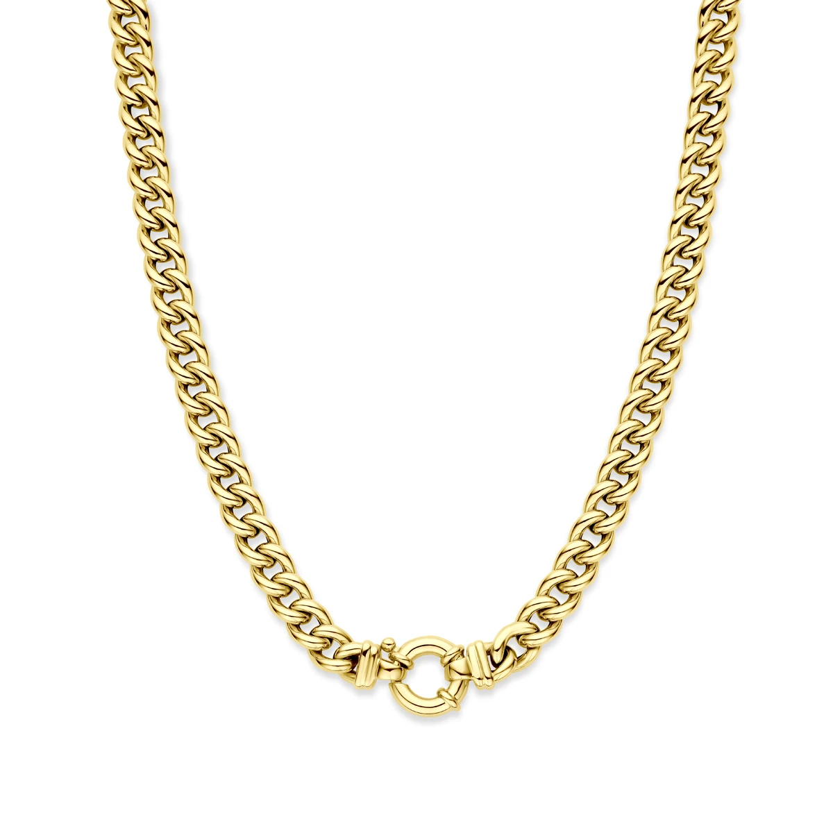 collier gourmette 9 mm 45 cm met groot veerslot 14K geelgoud