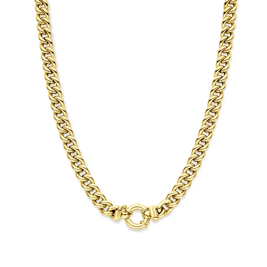 collier gourmette 9 mm 45 cm met groot veerslot 14K geelgoud