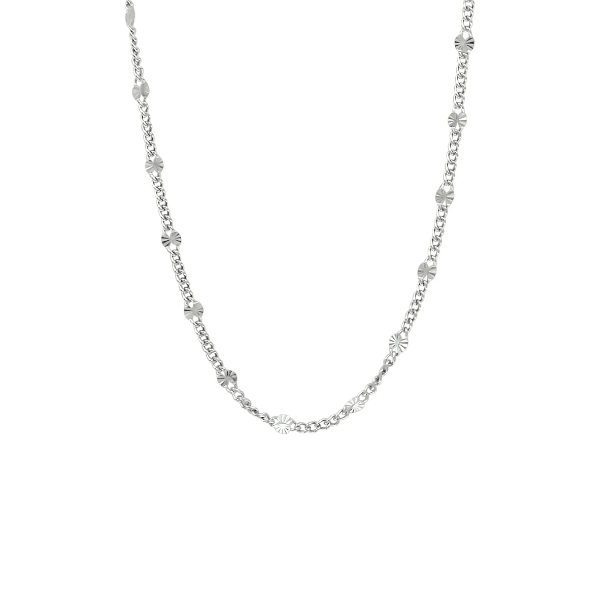 collier gourmette en plaatjes 2,5 mm zilver gerhodineerd