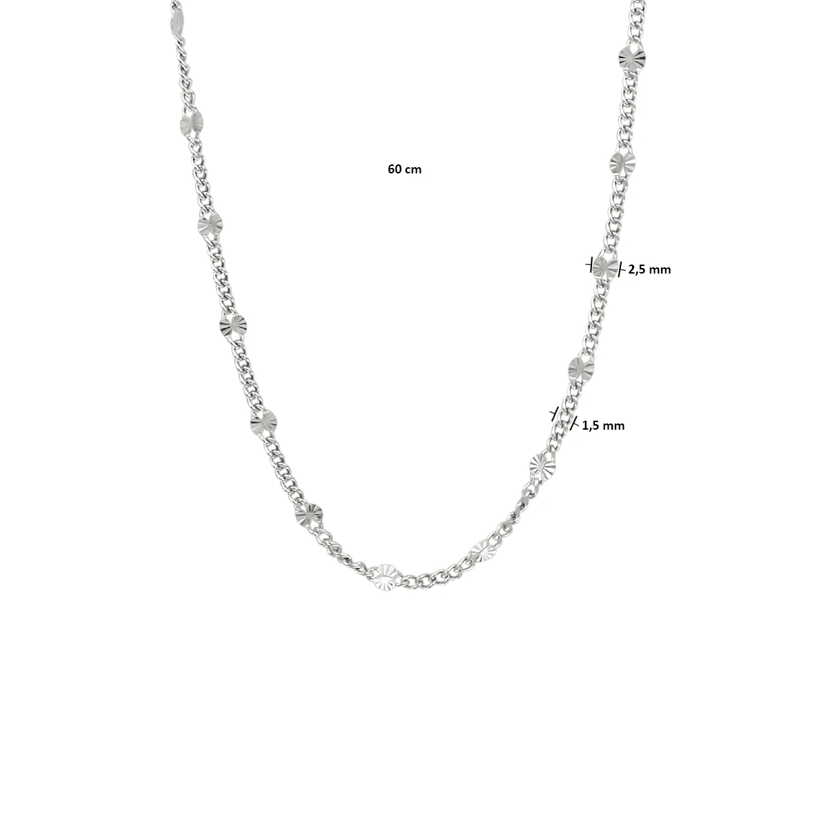 collier gourmette en plaatjes 2,5 mm zilver gerhodineerd