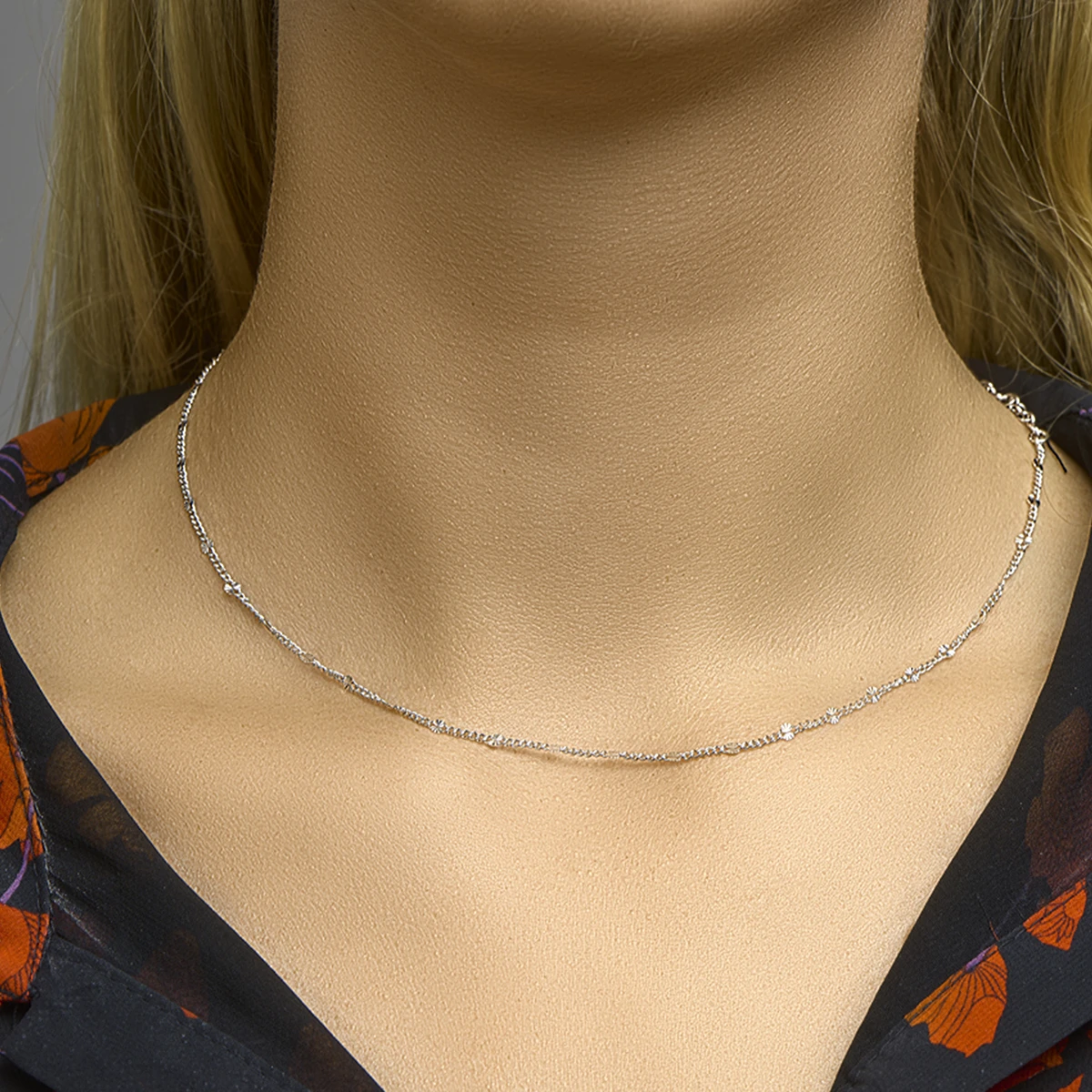 collier gourmette en plaatjes 2,5 mm zilver gerhodineerd