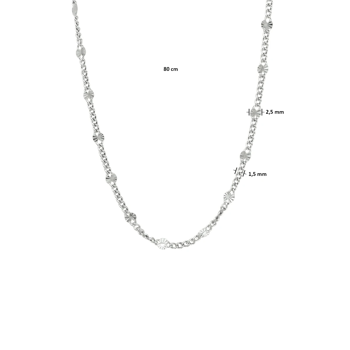 collier gourmette en plaatjes 2,5 mm zilver gerhodineerd