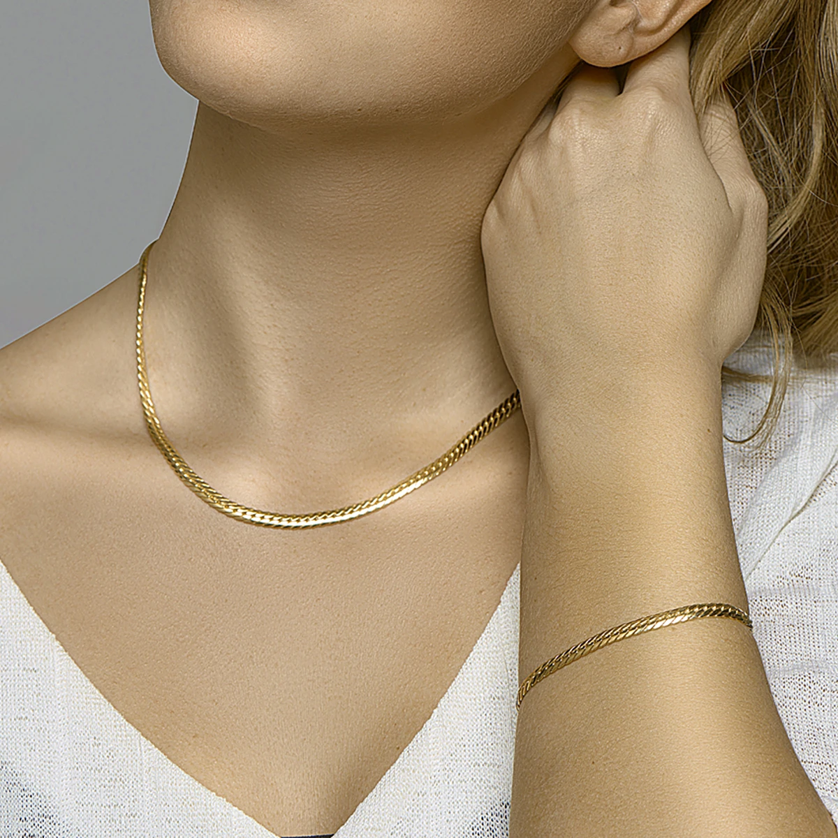 collier gourmette massief 4,7 mm 45 cm silgold (geel met zilverkern)