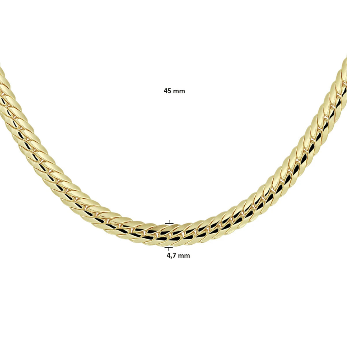 collier gourmette massief 4,7 mm 45 cm silgold (geel met zilverkern)