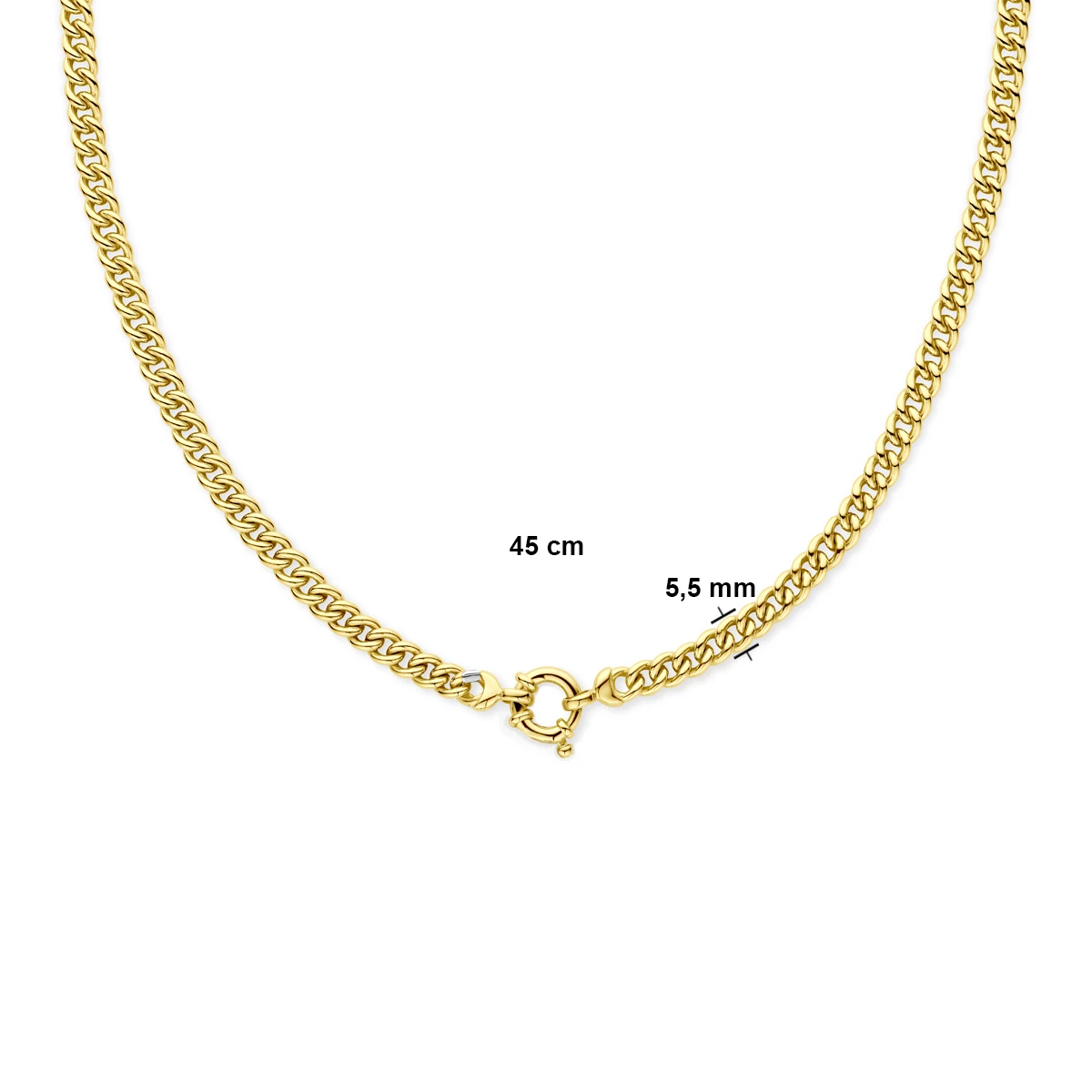 collier gourmette massief 5,5 mm 45 cm met groot veerslot silgold (geel met zilverkern)