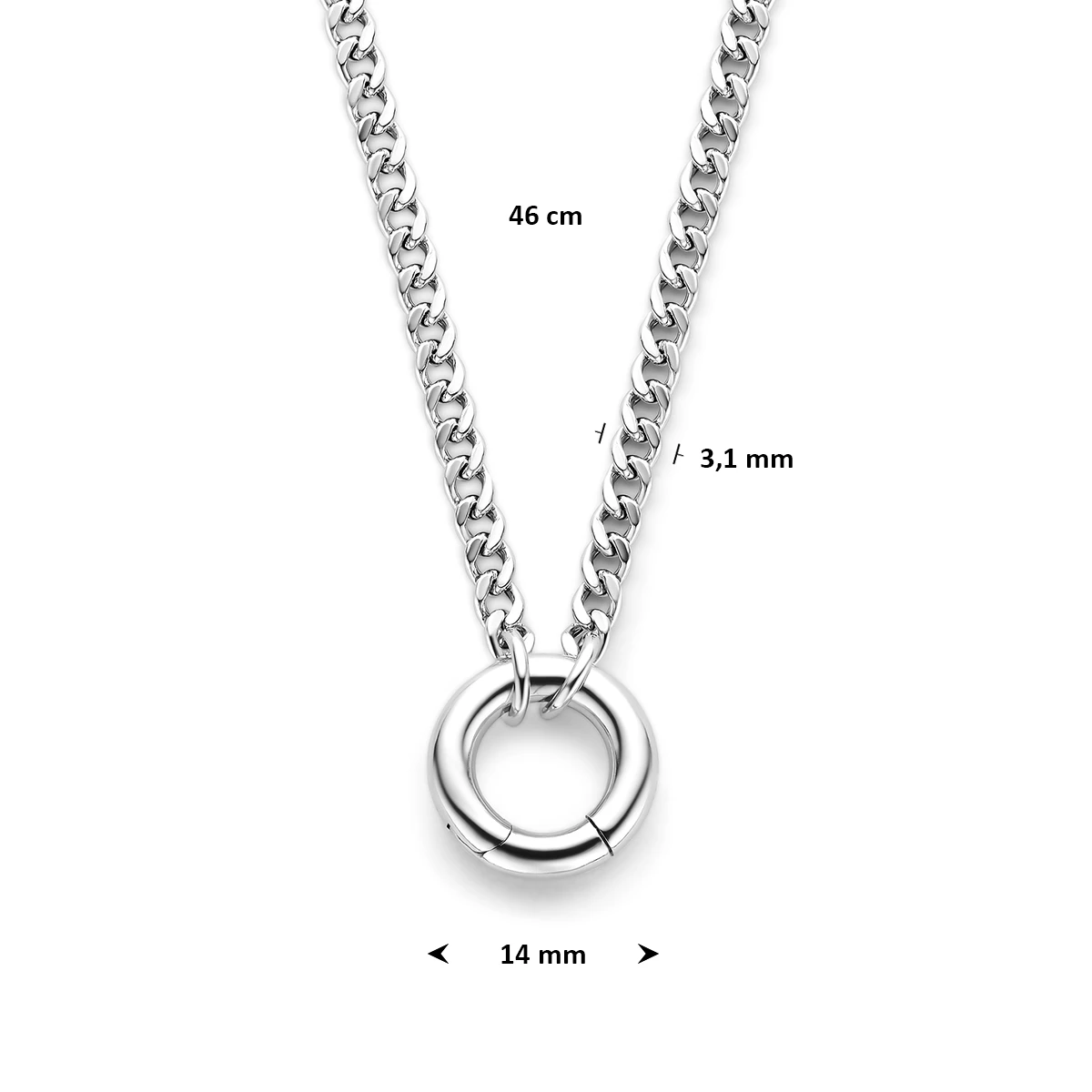 collier gourmette met connector 46 cm zilver gerhodineerd