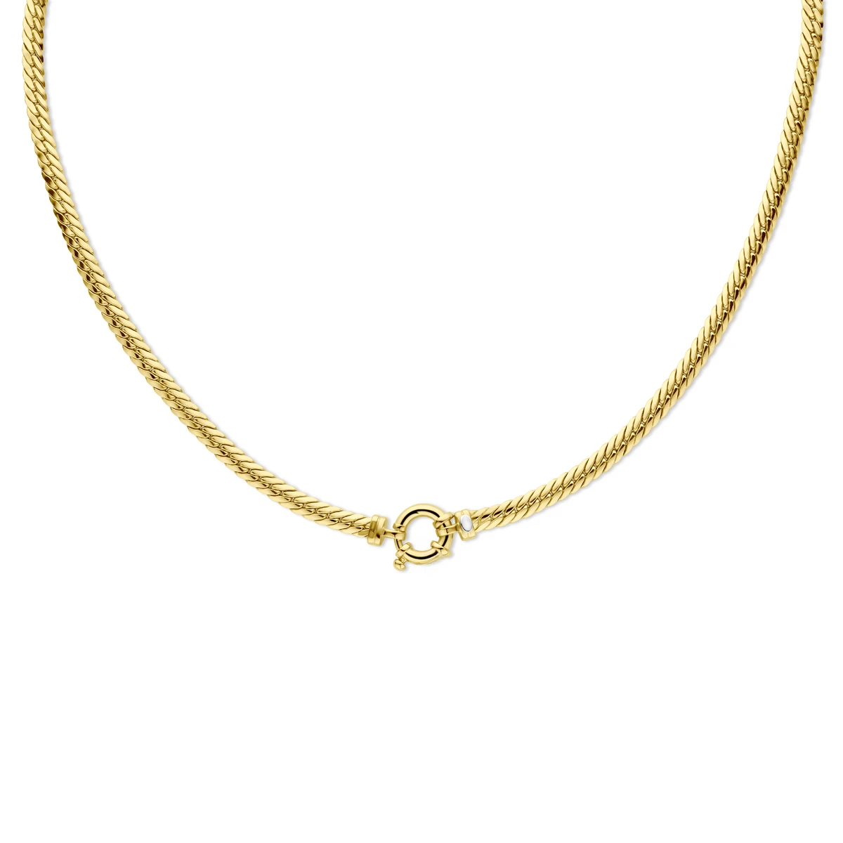 collier gourmette plat (bol) massief 4,4 mm 45 cm met groot veerslot silgold (geel met zilverkern)