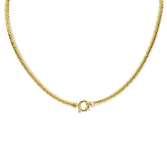 collier gourmette plat (bol) massief 4,4 mm 45 cm met groot veerslot silgold (geel met zilverkern)