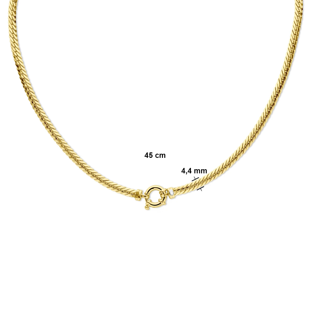 collier gourmette plat (bol) massief 4,4 mm 45 cm met groot veerslot silgold (geel met zilverkern)