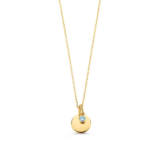 Collier graveerplaatje + 0,05 crt. blauwe diamant - geelgoud