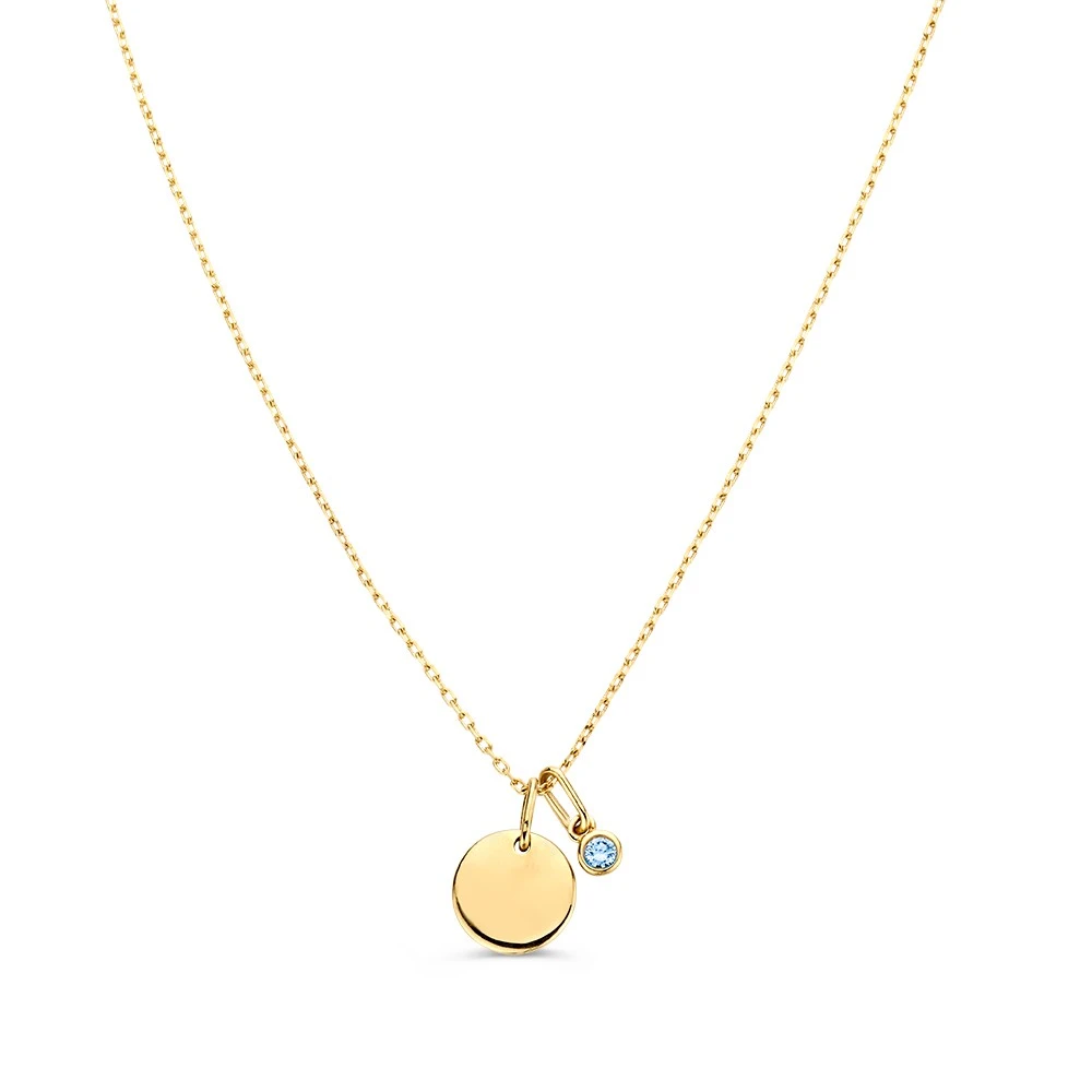 Collier graveerplaatje + 0,05 crt. blauwe diamant - geelgoud