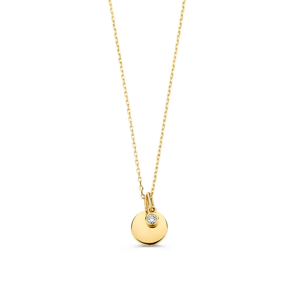 Collier graveerplaatje + 0,05 crt. witte diamant - geelgoud