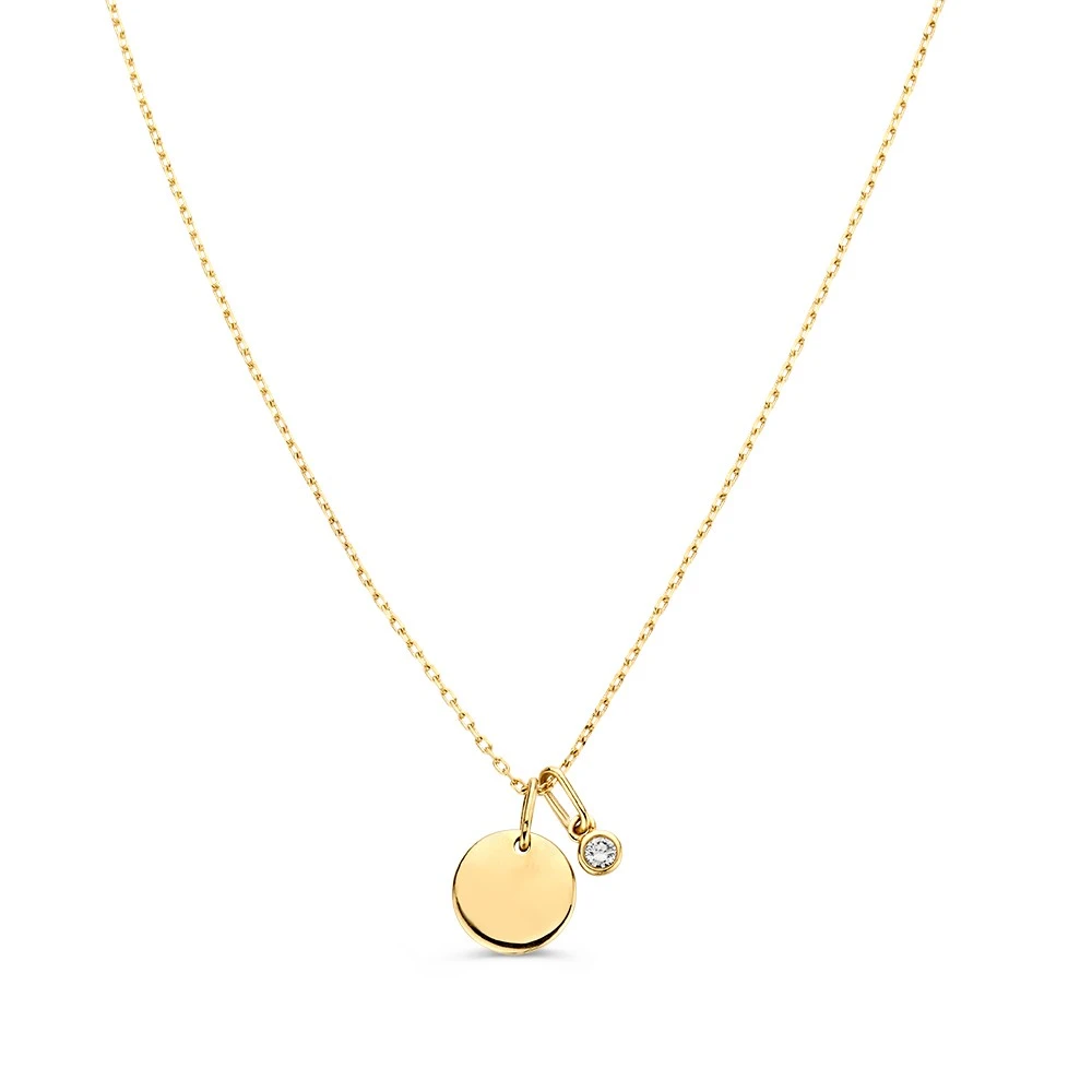 Collier graveerplaatje + 0,05 crt. witte diamant - geelgoud