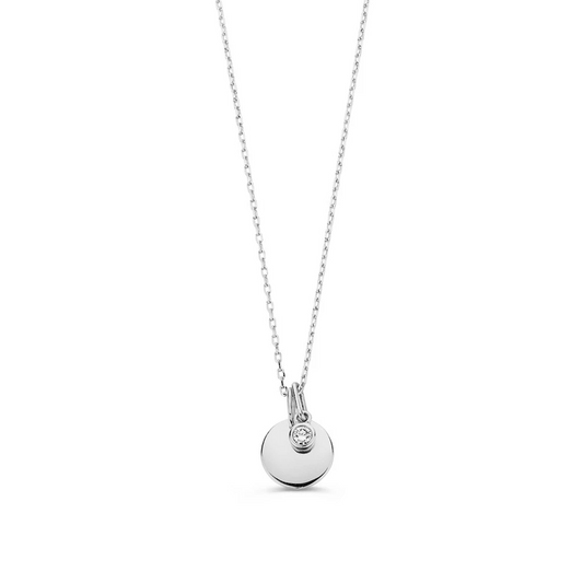 Collier graveerplaatje + 0,05 crt. witte diamant - witgoud