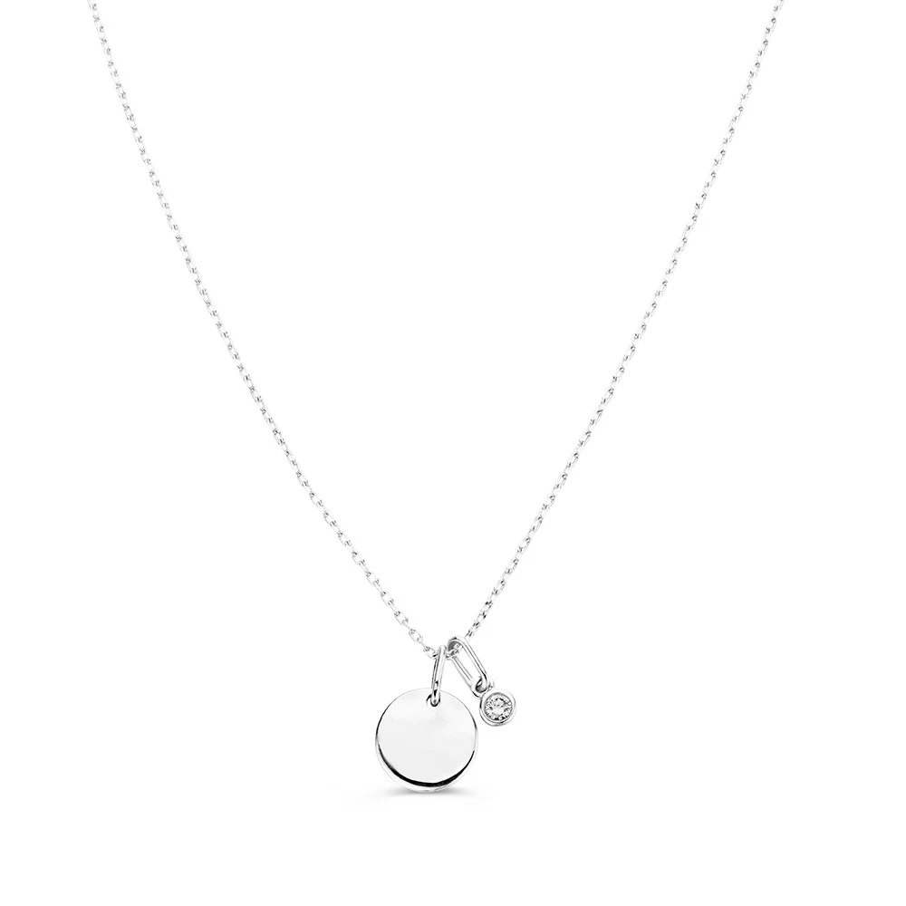 Collier graveerplaatje + 0,05 crt. witte diamant - witgoud