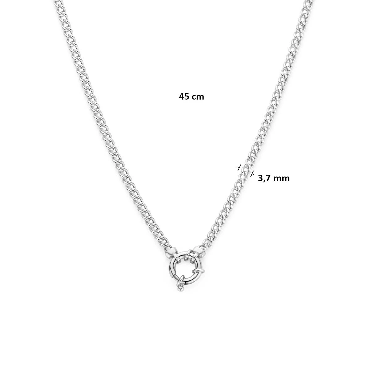 collier groot veerslot 3,7 mm 45 cm zilver gerhodineerd