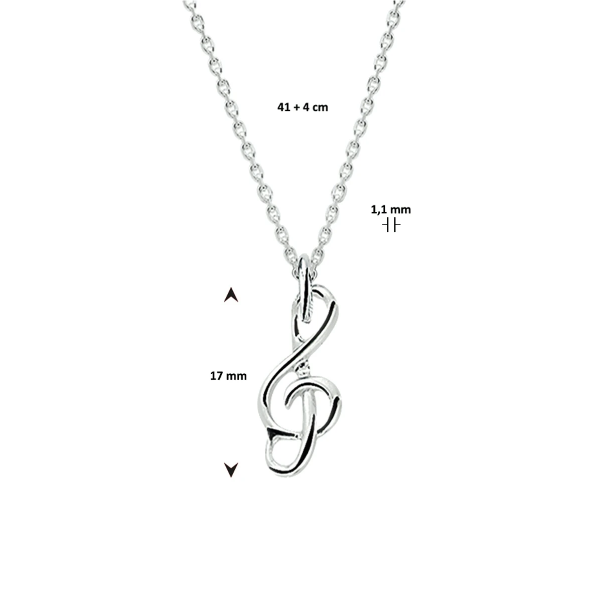 collier hanger g-sleutel 41 + 4 cm zilver wit