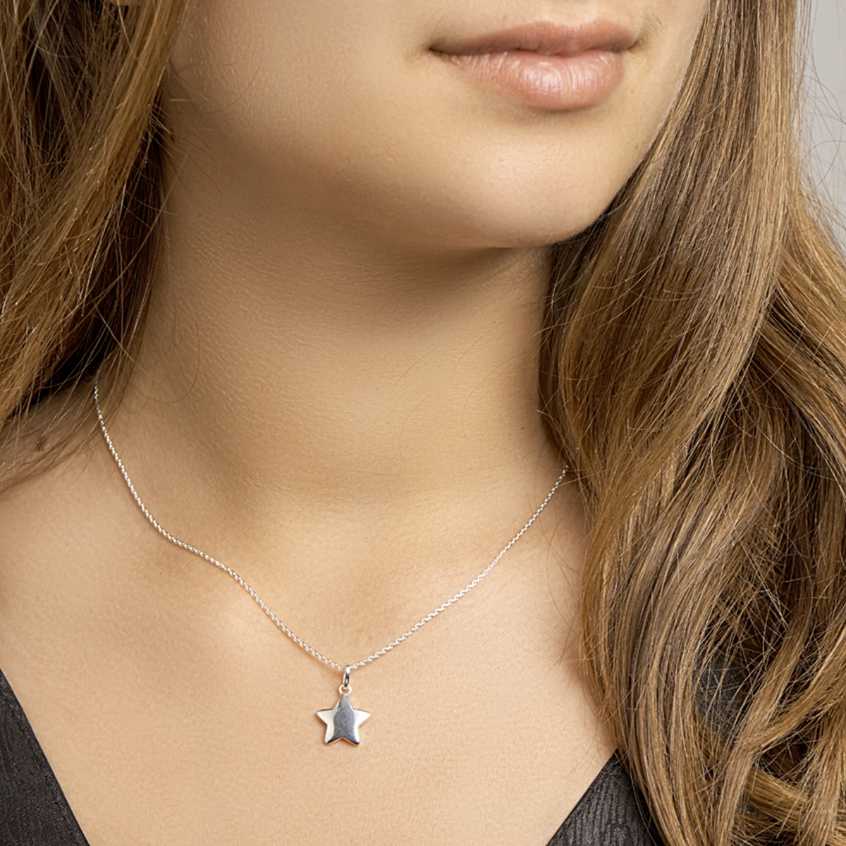 collier hanger ster 41 + 4 cm zilver wit